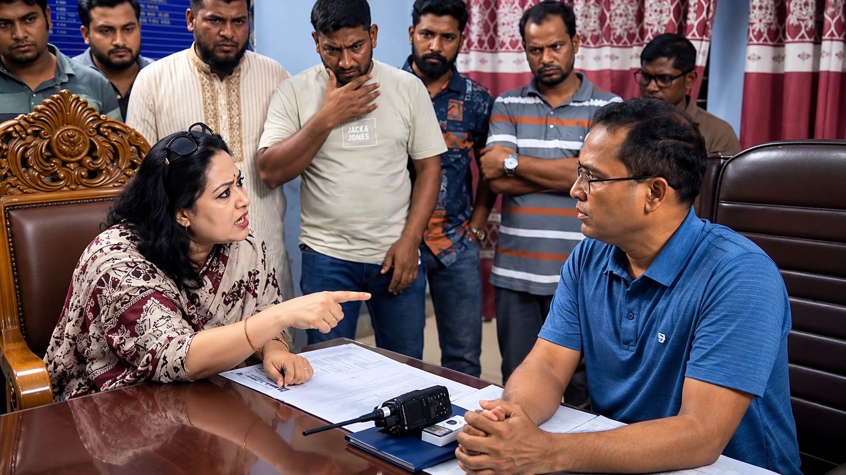 থানায় রুমিন ফারহানা ও সরাইল থানার ভারপ্রাপ্ত কর্মকর্তা (ওসি) মঞ্জুর কাদের ভূঁইয়ার মধ্যে উত্তপ্ত বাক্যবিনিময়ের মুহূর্ত